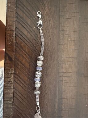 Sterling Silver Charm Bracelet with Blue Crystal Accents